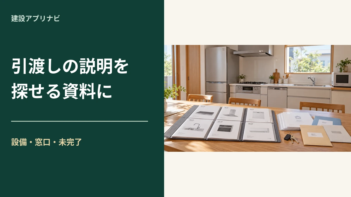 施主への引渡し説明を分かりやすくする|設備の資料・連絡先・未完了一覧