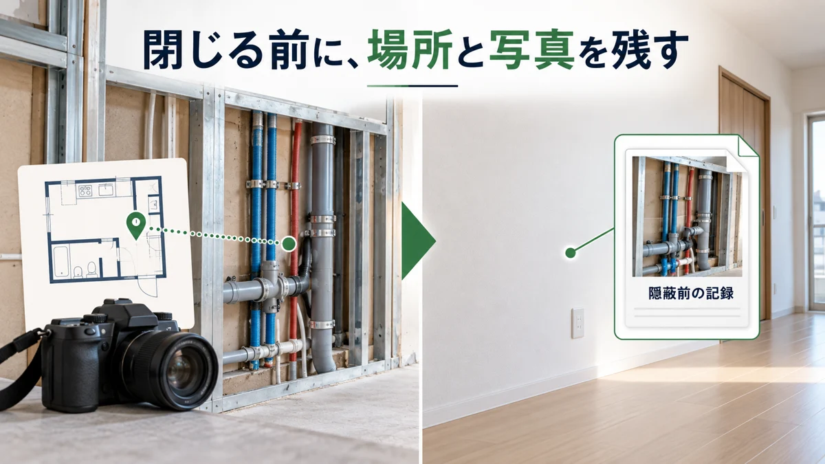 閉じる前に、後から探せる写真を残すを業務の場面で確認する説明イメージ
